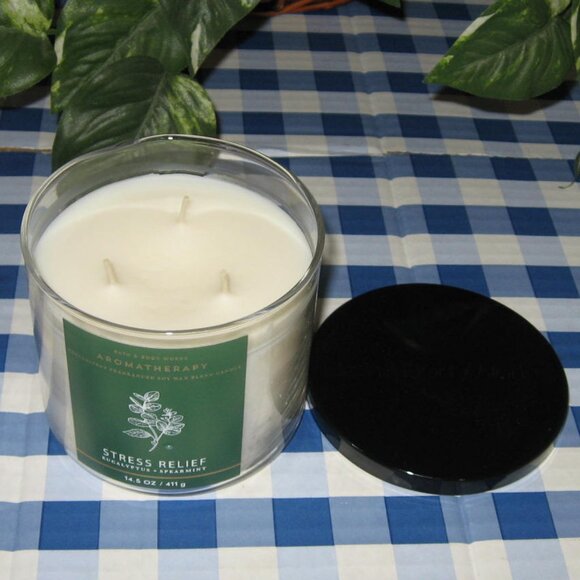 BBW Aromatheraphy Eucalyptus Spearmint 3 Wick Candle Stress Relief NIB - Picture 2 of 6